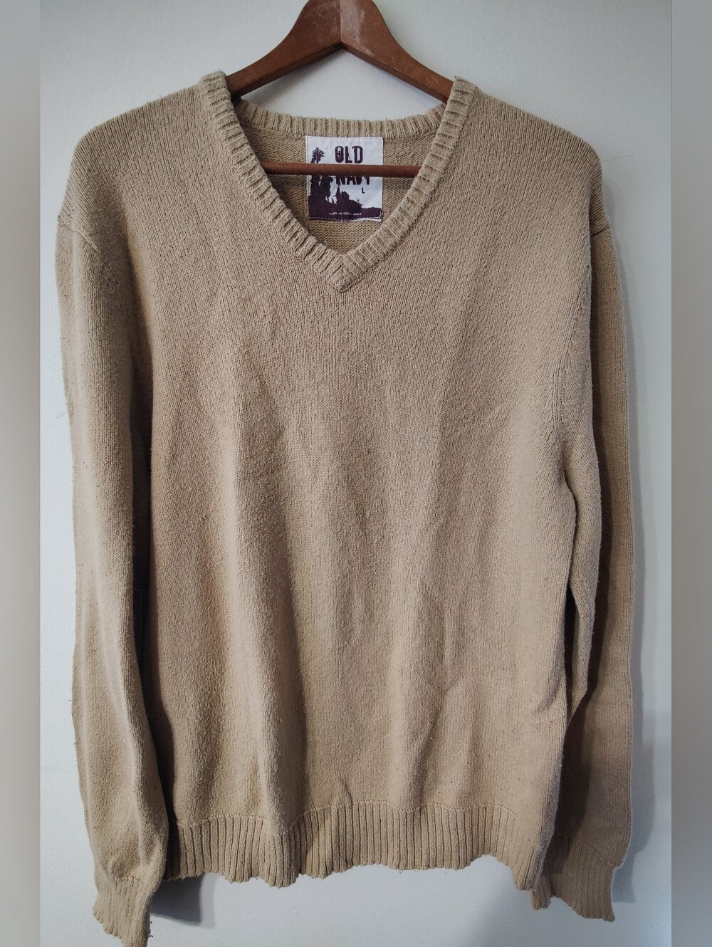Vintage Old Navy V-neck Sweater Men's Large Tan Made In Hong Kong